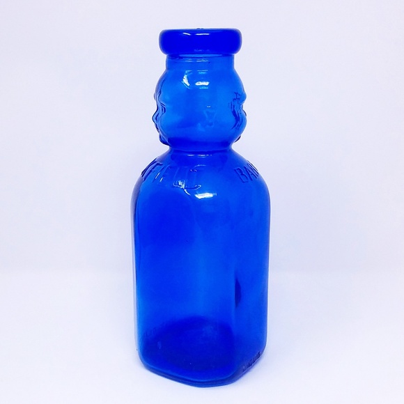 Vintage Other - Double Baby Face Top Cobalt Blue Quart Milk Bottle